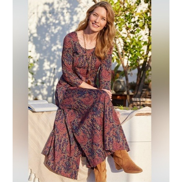 Soft Surroundings Alcott Dress Floral Maxi Slit Large Boho Western Jersey Soft - Picture 1 of 16